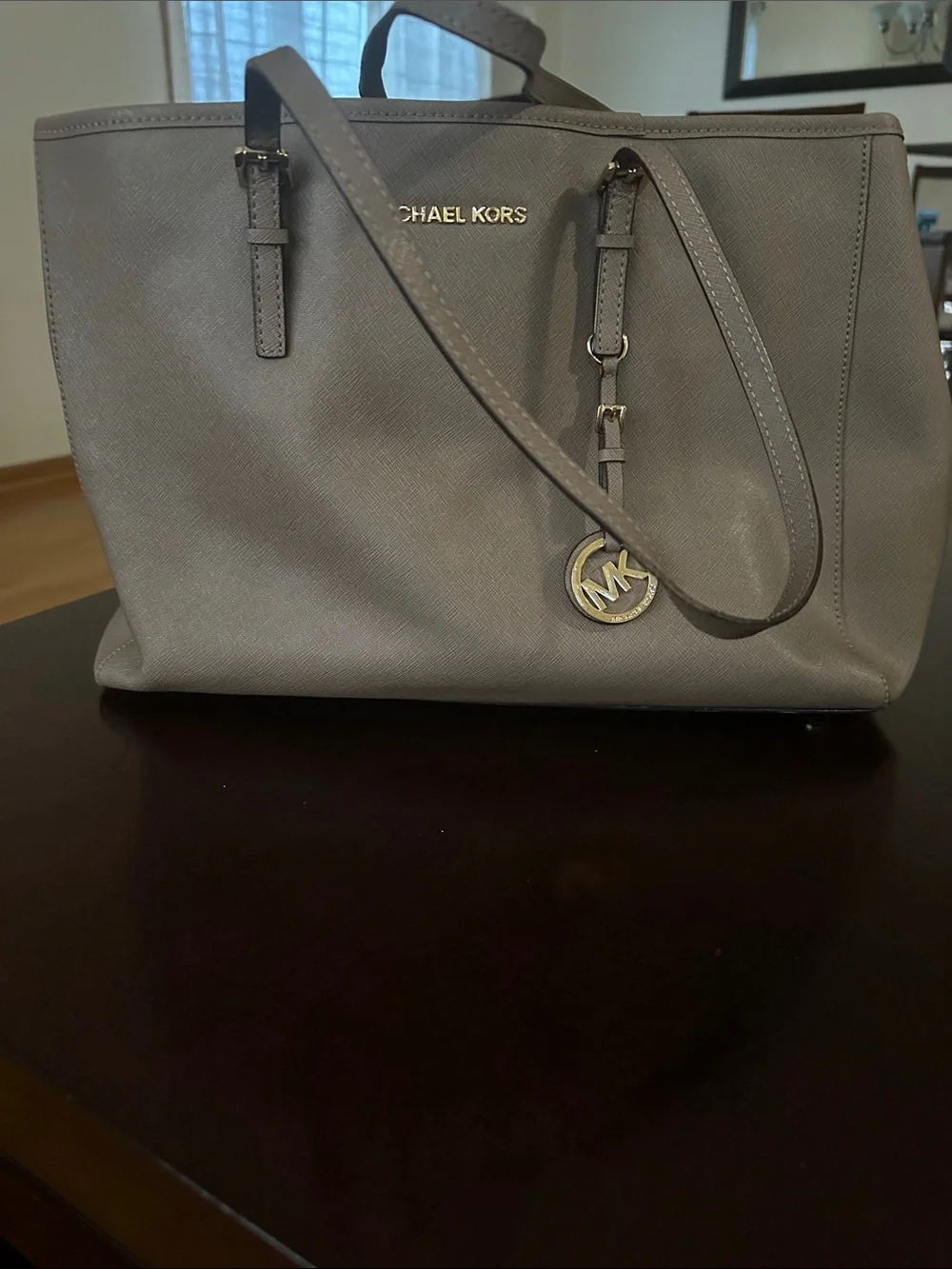 Michael Kors Gray Saffiano Leather Tote with MK Charm
